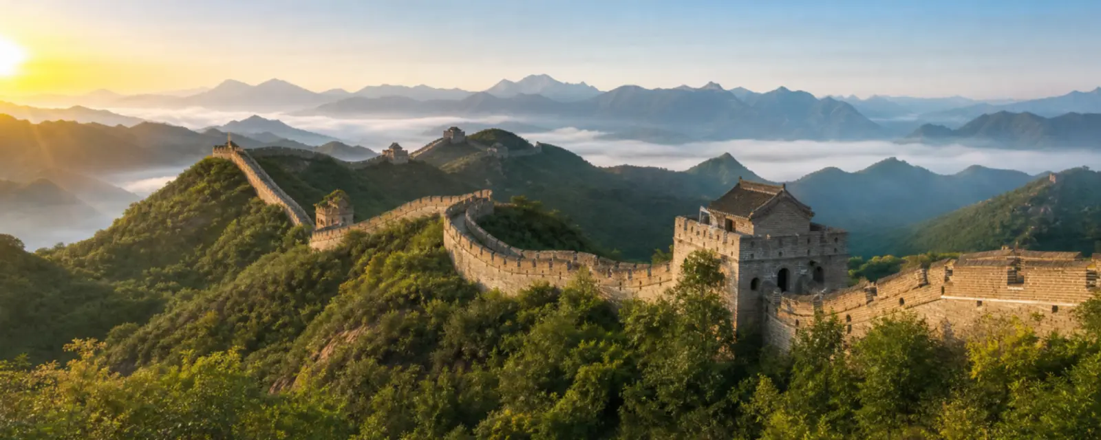 Great Wall of China across mountain ridges