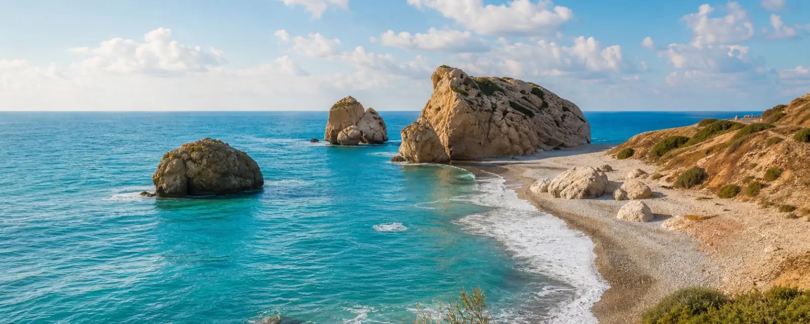 Petra tou Romiou sea stacks and Mediterranean coast in Cyprus