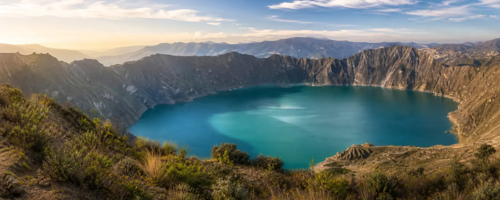 Quilotoa crater lake and the Andes in Ecuador