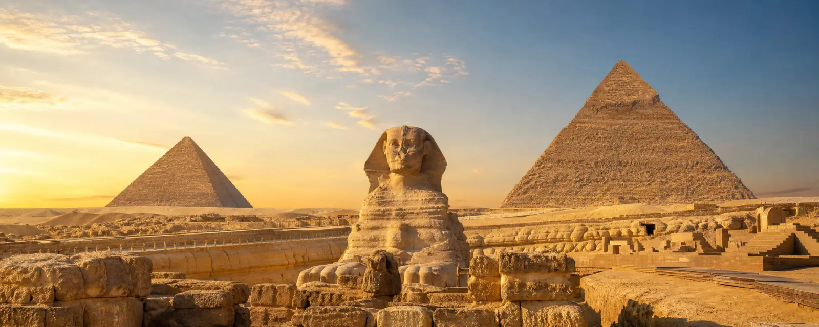 Giza pyramids and Great Sphinx landscape in Egypt