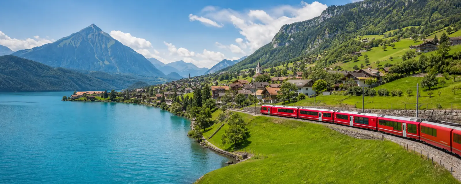 Alpine train and lake landscape for Europe 30