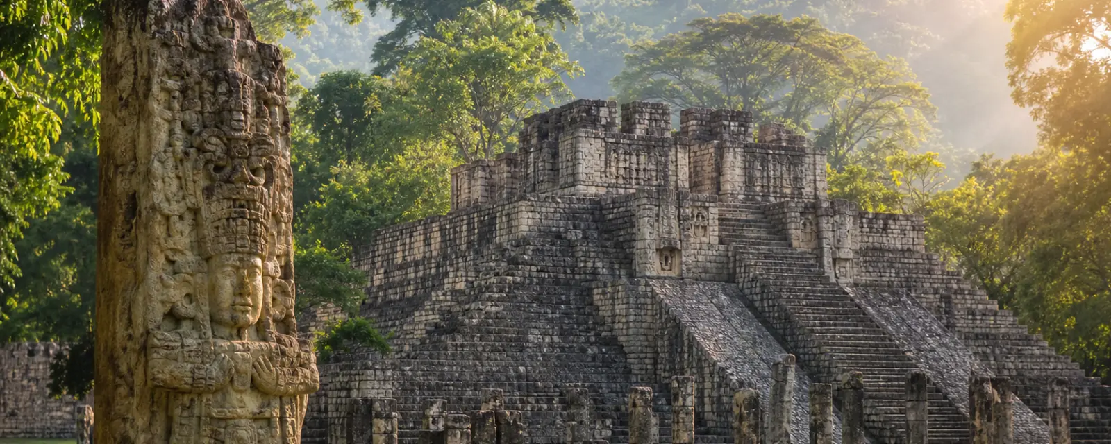 Copan Maya ruins and tropical forest in Honduras