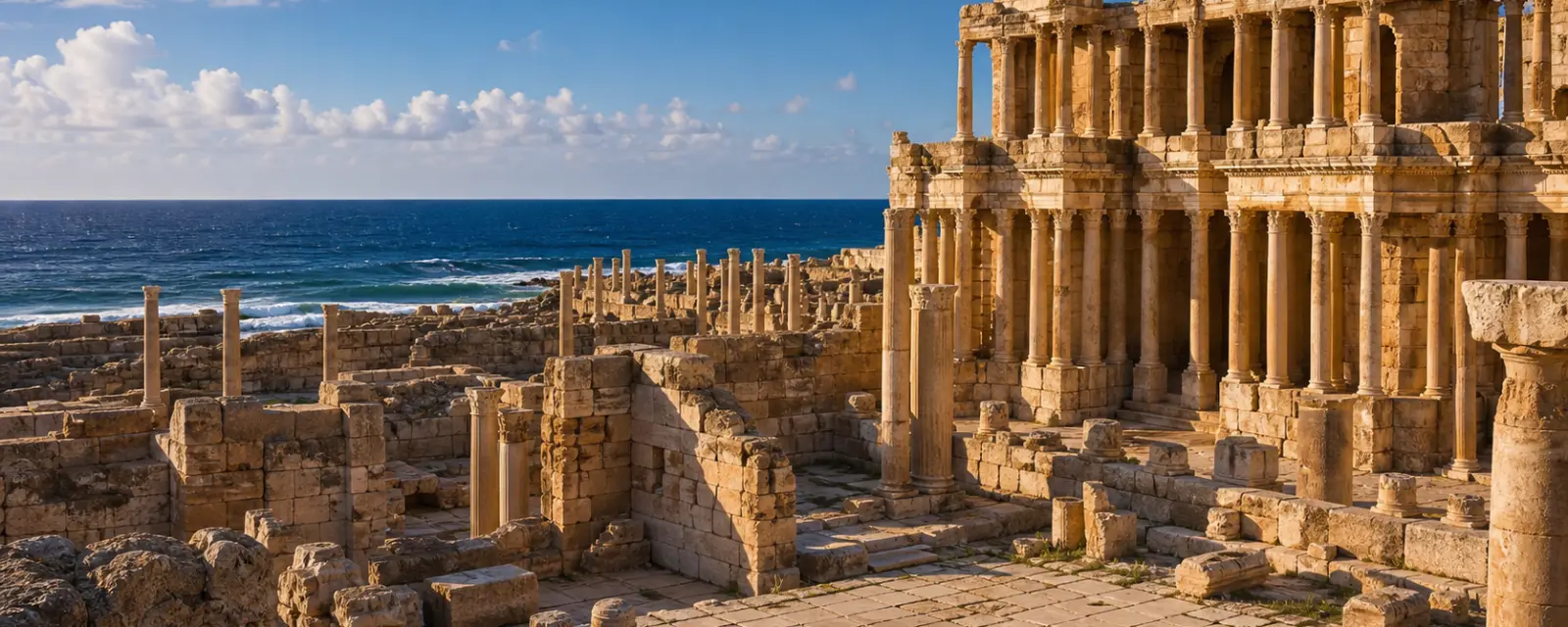 Leptis Magna ancient city and the Mediterranean in Libya