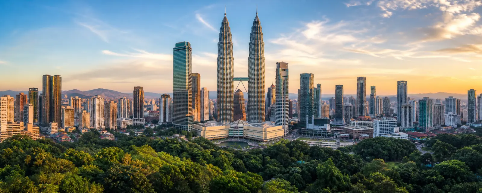 Petronas Twin Towers and Kuala Lumpur skyline in Malaysia