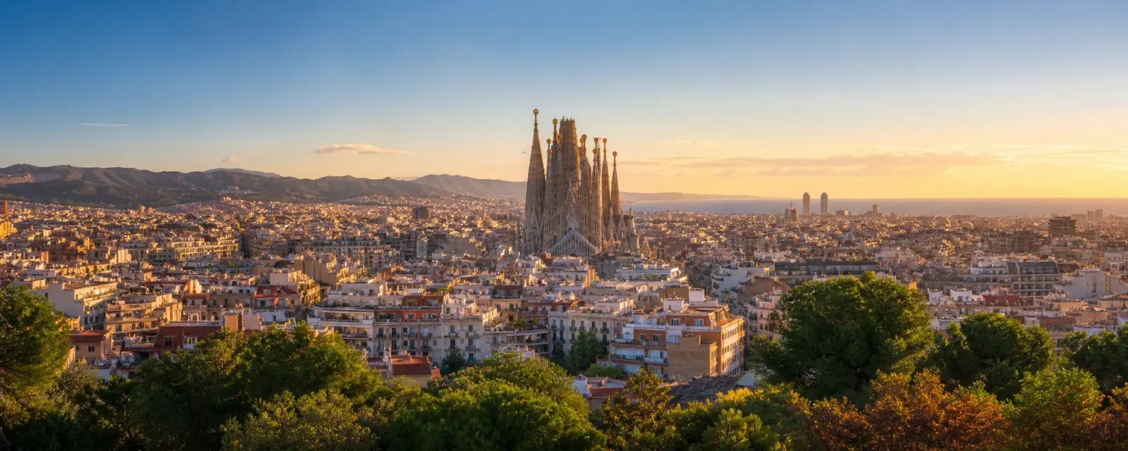 Barcelona skyline and Sagrada Familia in Spain