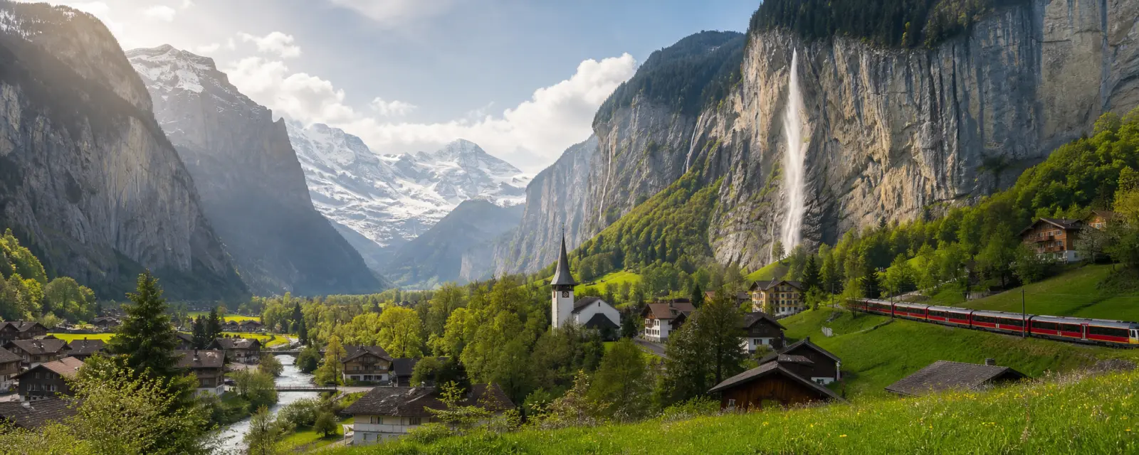 Lauterbrunnen Valley and the Swiss Alps in Switzerland