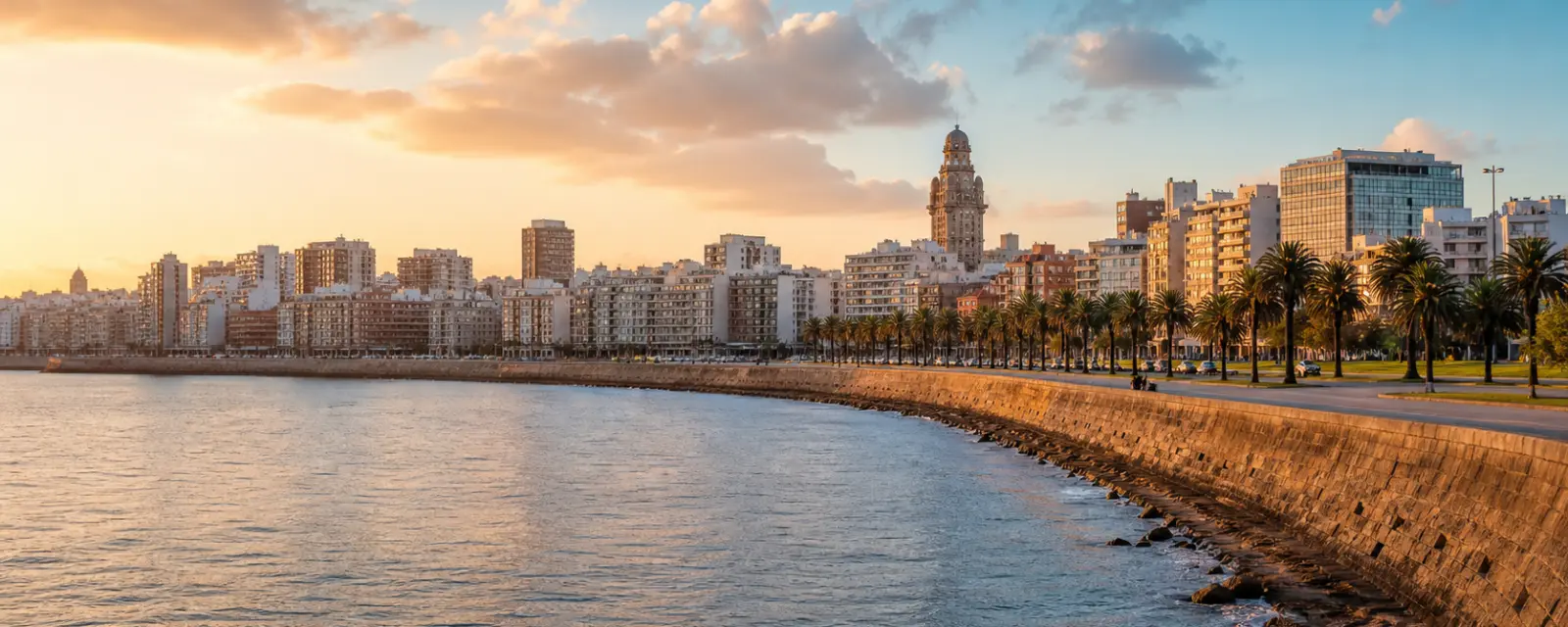 Montevideo waterfront and Rambla promenade in Uruguay